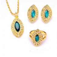 3 piece Emerald Green 18k Gold Plated Crystal Necklace, Earrings, Ring set